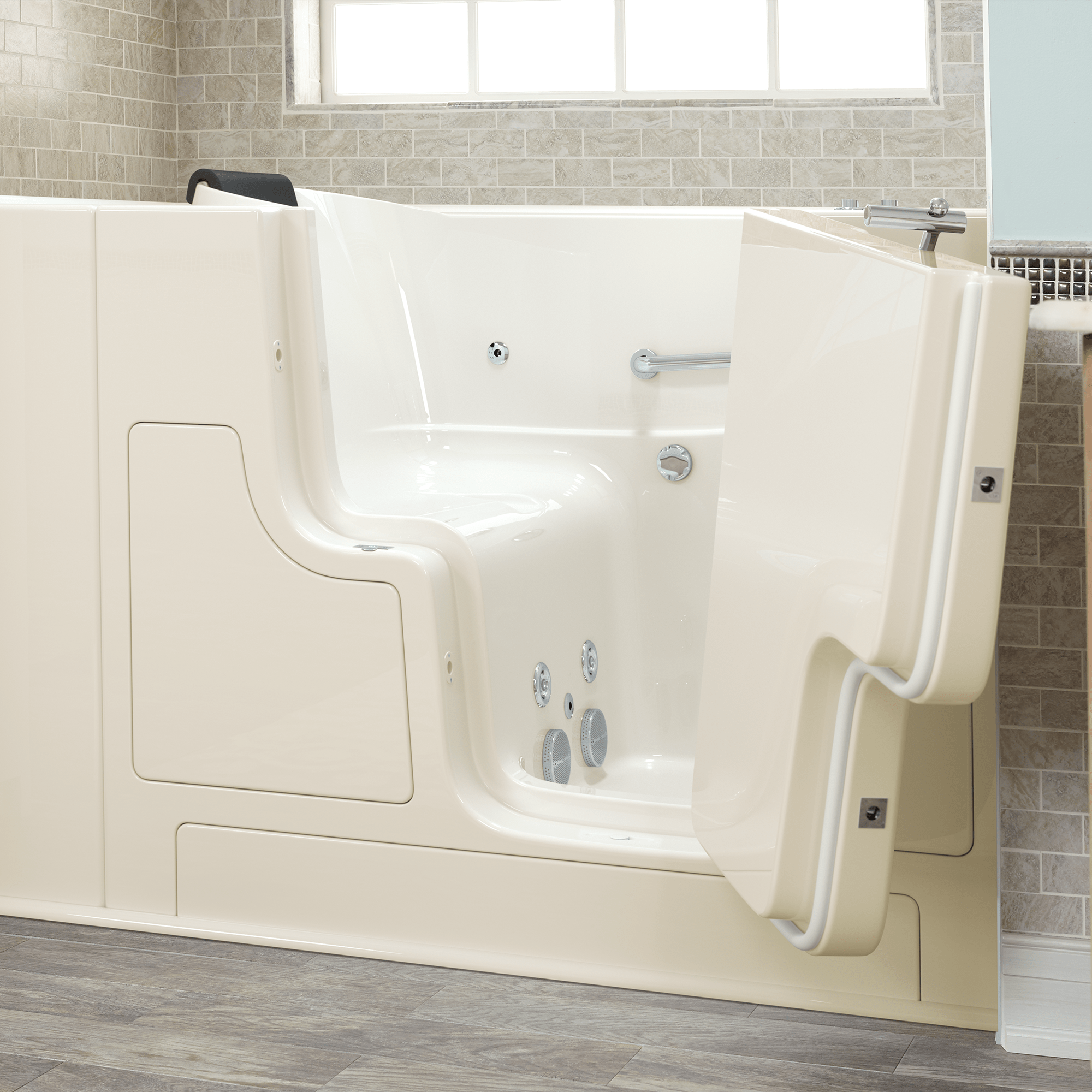 Gelcoat Premium Series 30 x 52  Inch Walk in Tub With Whirlpool System   Right Hand Drain WIB LINEN